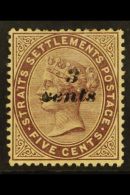 1886 3c On Purple-brown Surcharge, SG 84, Mint Part Og, A Few Shortish Perfs At Top, Fresh Colour. For More... - Straits Settlements