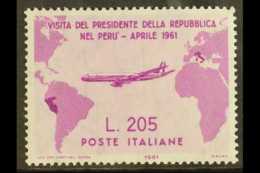 1961 205L Lilac Rose, Visit Of Pres. Gronchi, Sass 921, Superb Never Hinged Mint. Cat €1900 (£1400) For... - Non Classés