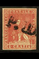 TUSCANY 1857 1cr Carmine, Wmk Wavy Lines, Sass12, Superb Used With Deep Colour And Large Margins All Round, Neat... - Zonder Classificatie