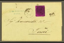 PAPAL STATES 1869 Cover From Rome To Terni Franked With Scarce Single Franking 20c Violet Red, Sass 28h, Tied By... - Unclassified