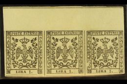 MODENA 1852 1L Black On White With Stop, Sass 11, A Very Fine Mint Horizontal Strip Of Three With Margins All... - Unclassified