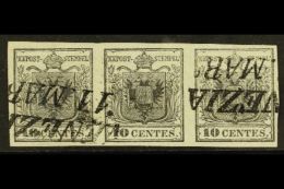 LOMBARDY VENETIA 10c Grey Black, Sass 2c, Superb Used Strip Of 3 With 2 Line "Venezia / 11 Mar" Cancel. Bright And... - Ohne Zuordnung