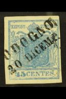 LOMBARDY VENETIA 1851 45c Blue Type I On Vertically Ribbed Paper, Sass 17, Superb Used With Almost Full Codogno 2... - Ohne Zuordnung