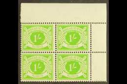 POSTAGE DUE 1940-70 1s Apple-green Watermark Sideways, SG D14a, Never Hinged Mint Corner Block Of Four. For More... - Other & Unclassified