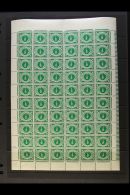 1942 POSTAGE DUE ½d Emerald -green, SG D5, A Rare Complete Pane Of Sixty, Showing Varieties Plate Flange... - Andere & Zonder Classificatie