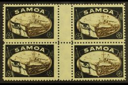 SAMOA 1920 Empire "Mourning" Stamp Label With Black And Brown Yacht Design, A Never Hinged Mint Block Of Four With... - Otros & Sin Clasificación