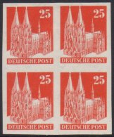 AMERICAN & BRITISH ZONE 1948-52 25pf Vermilion Cologne Cathedral Definitive IMPERF BLOCK OF FOUR, Mi 87 II U,... - Otros & Sin Clasificación