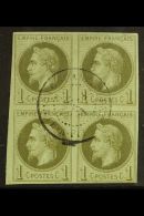 GUADELOUPE 1872 1c Olive Green, Napoleon III, Yv 7, Block Of 4 With Central "Guadaloupe 3 AOUT 72 Pointe A Pitre"... - Andere & Zonder Classificatie