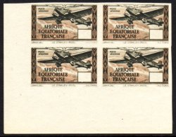 FRENCH EQUATORIAL AFRICA 1943 Airmail Variety, "Imperf Without Value", Maury 38a, Superb NHM Corner Block Of 4.... - Otros & Sin Clasificación