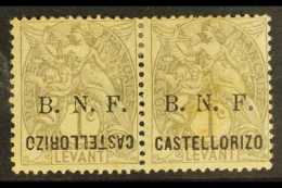 CASTELROSSO 1920 1c Grey Pair, Left Stamp With Inverted "CASTELLORIZO" Opt, Yv 1a(B)/1, Mint With Some Light... - Otros & Sin Clasificación