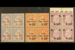 1928 "Caisse D'Amortissement" (Sinking Fund) Set (Yvert 249/51, SG 466/68) In NEVER HINGED MINT BLOCKS OF FOUR. (3... - Other & Unclassified