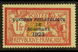 1923 1fr (=2fr) Bordeaux Philatelic Congress, Yv 182, Very Fine Lightly Hinged Mint. For More Images, Please Visit... - Other & Unclassified