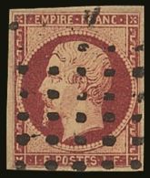 1853-61 1fr Carmine Napoleon, Yvert 18, Used, Extensively Repaired Although Attractive With Good Colour And Neat... - Autres & Non Classés