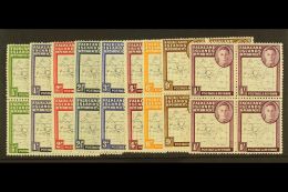 1948 Thin Map Set Complete In Blocks Of 4 With One Stamp In Each Block Showing The Variety "Dot In T", SG G9a/16a,... - Falklandeilanden