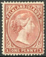 1878 1d Claret, No Watermark SG 1, Unused With Good Colour And Perfs, Diagonal Crease.  For More Images, Please... - Falklandeilanden