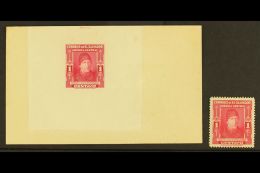 1947 1c Carmine Isidro Menendez (SG 950, Scott 596) - A DIE PROOF Affixed To Sunken Card, With American Bank Note... - Salvador