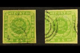 1854-57 8s Yellow-green Dotted Spandrels (SG 12, Michel 5, Facit 5a), Two Fine Used Examples With Different... - Sonstige & Ohne Zuordnung