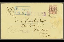1916 (24 Jan) Registered Cover To USA, Bearing 1907-09 6d Stamp (SG 30) Tied By "George Town" Cds, With... - Cayman Islands