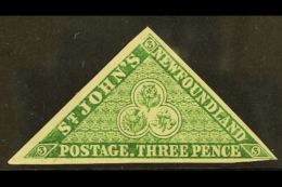 1857-64 3d Yellowish Green Triangle, SG 3, Unused No Gum With 3 Close To Very Large Margins. Fresh And Attractive... - Otros & Sin Clasificación