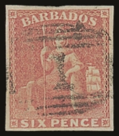 1858 6d Pale Rose Red Britannia, Imperf, SG 11, Very Fine Used With 4 Good Balanced Margins. For More Images,... - Barbades (...-1966)