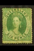 QUEENSLAND 1860 6d Green Wmk Large Star, Clean- Cut Perfs, SG 6, Mint With Small Faults. Cat £1400. For More... - Sonstige & Ohne Zuordnung