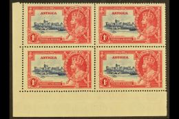 1935 1d Deep Blue And Carmine, Silver Jubilee, Corner Block Of 4, One Value Showing The Variety "Diagonal Line By... - Sonstige & Ohne Zuordnung
