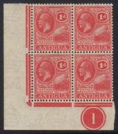 1929 1d Bright Scarlet SG 65, Never Hinged Mint Lower Left Corner Plate Number Block Of Four.  For More Images,... - Otros & Sin Clasificación