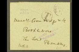 1916 (22 Jan) Aden To Bombay Stampless Envelope With Tax Mark Plus "OVERLAND POSTAGE DUE" Handstamp, Alongside... - Aden (1854-1963)