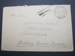 1947 , HÖRHAUSEN über Neuwied , GEBÜHR BEZAHLT , Klare Stempel Auf Brief - Sonstige & Ohne Zuordnung