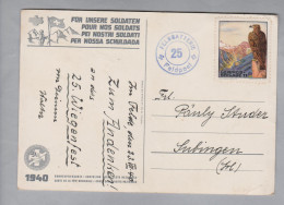 Schweiz Soldatenmarken 1940-07-23 Feldbatterie Gebirgsbrigade11 Auf Soldatenkarte - Documenten