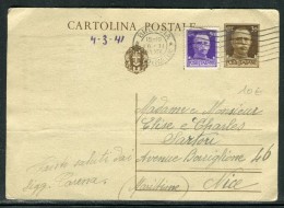 Italie - Entier Postal + Complément Pour Nice En 1941 - Réf D 56 - Ganzsachen