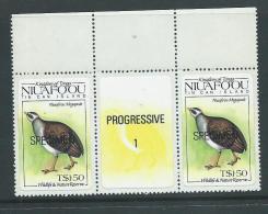 Tonga Niuafo'ou 1984 $1.50 Megapode Bird Gutter Pair With Label Specimen Overprint  MNH - Tonga (1970-...)