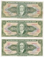 Brazília 1967. 10C Fekete 'BANCO CENTRAL - 1 CENTAVO' (3x) Felülbélyegzéssel T:III... - Unclassified