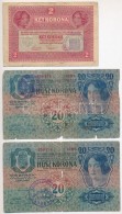 1913. 20K + 1917. 2K Mindhárom Bankjegy Hamis Felülbélyegzéssel (fake Overprints)... - Unclassified