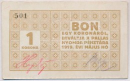 Budapest 1921-1925. 1K 'Pallas Nyomda' Karton Szükségpénz, Számozott,... - Non Classés