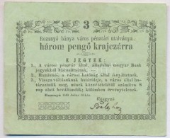 Rozsnyó 1849. 3kr 'Rozsnyó Város Pénztári Utalványa' T:III 
Adamo ROZ-1.2 - Non Classés