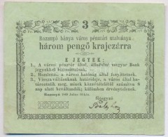 Rozsnyó 1849. 3kr 'Rozsnyó Város Pénztári Utalványa' T:III 
Adamo ROZ-1.2 - Zonder Classificatie