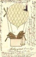 T2/T3 'Boldog újévet' / New Year Greeting Card, Pigs In Air Balloon With Telescopes, Golden... - Unclassified