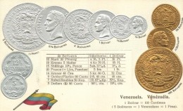 ** T1/T2 Venezuela - Set Of Coins, Currency Exchange Chart Emb. Litho - Unclassified