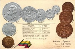 ** T1/T2 Ecudaor, Équateur - Set Of Coins, Currency Exchange Chart Emb. Litho - Zonder Classificatie