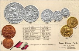 ** T1/T2 Peru, Perou - Set Of Coins, Currency Exchange Chart Emb. Litho - Non Classés