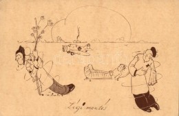 ** T1/T2 'Légi Mentés' Humoros Magyar LégierÅ‘s Grafikai Képeslap / WWII-era Hungarian... - Zonder Classificatie