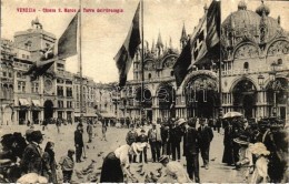 ** T1/T2 Venice, Venezia; Chiesa S. Marco, Torre Dell'Orologio / Church, Clock Toert, Pigeon Feeding Crowd - Unclassified