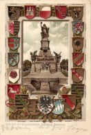 T2/T3 Rüdesheim Am Rhein, Niederwald National Denkmal / Sttaue, Coat Of Arms, Emb. Litho (EK) - Unclassified