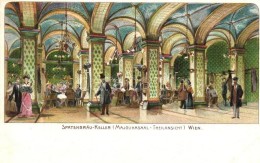 ** T1/T2 Vienna, Wien; Spatenbräu-Keller (Majolikasaal-Teilansicht) / Beer Hall, Restaurant, Interior, Litho - Zonder Classificatie