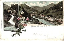 T2 Lend, Lender Wasserfall, Gasthof Turri, Bahnhof / Waterfall, Guest House, Railway Station, Floral, Litho - Zonder Classificatie