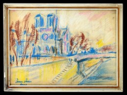 Diener Jelzéssel: Paris. Pasztell, Papír, üvegezett Keretben, 27×36 Cm - Autres & Non Classés