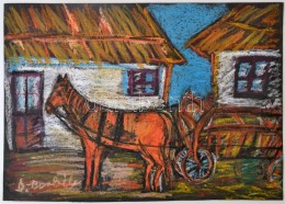 Borbély Gizella (1920-1994): Lovasszekér. Pasztell, Papír, Jelzett, 35×49 Cm - Autres & Non Classés