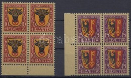 ** 1918 Pro Juventute Sor ívszéli Négyestömbökben / Mi 143-144 Margin Blocks Of 4 - Andere & Zonder Classificatie