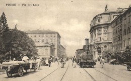 T2 Fiume, Via Del Lido / Street View With Urban Railway, Locomotive, Horse Carriage - Zonder Classificatie